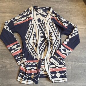 Hippie Rose Geometric Patterned Navy and Pink Women's Sweater Boho